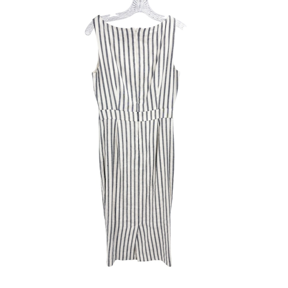 Boden Maggie Ivory Navy Blue Striped Linen Blend Sheath Midi Dress size 2 - Picture 8 of 13